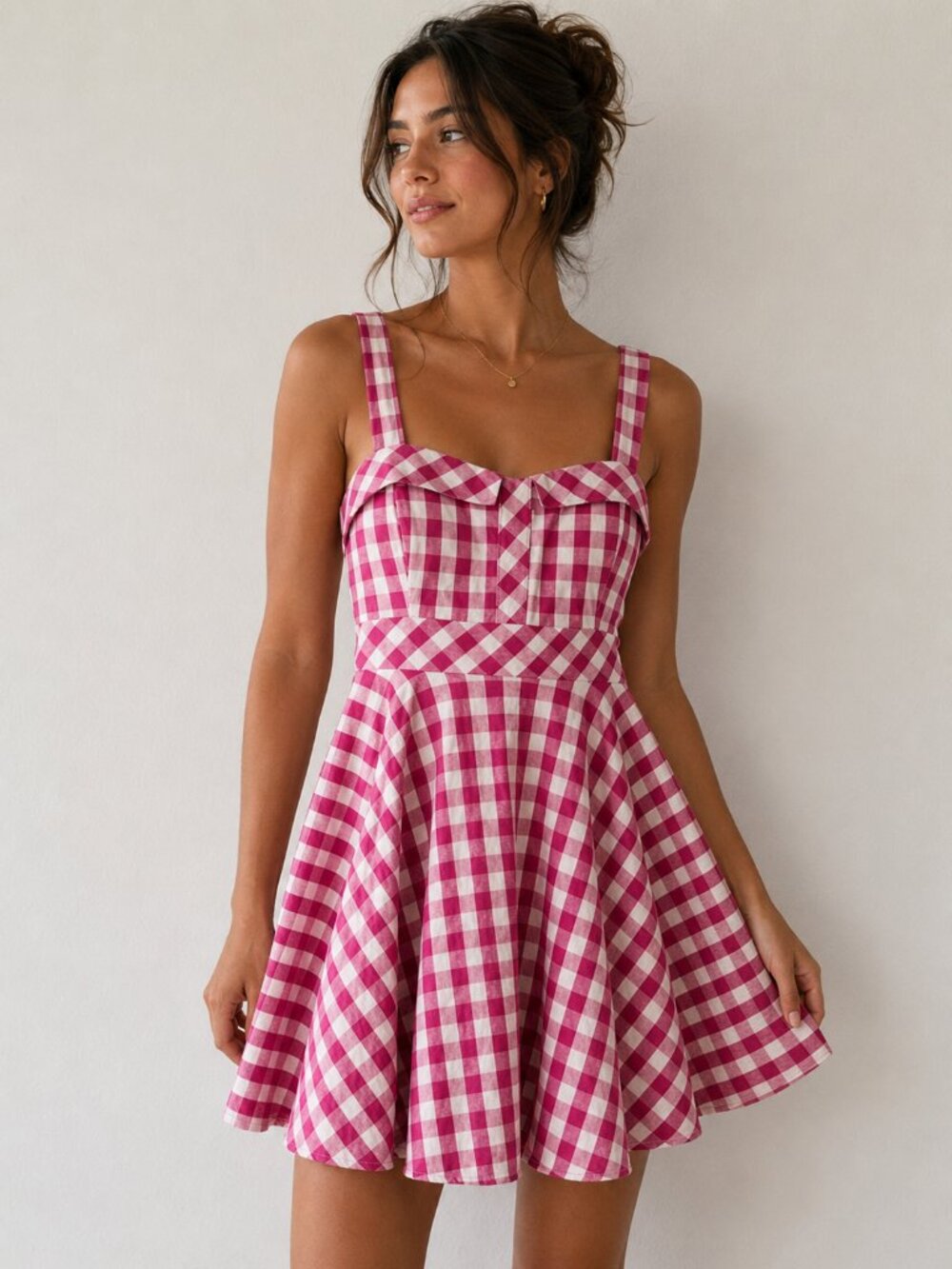Ixia Pink Gingham Fit & Flare Retro Pin Up Vintage Inspired Coquette Dress Large